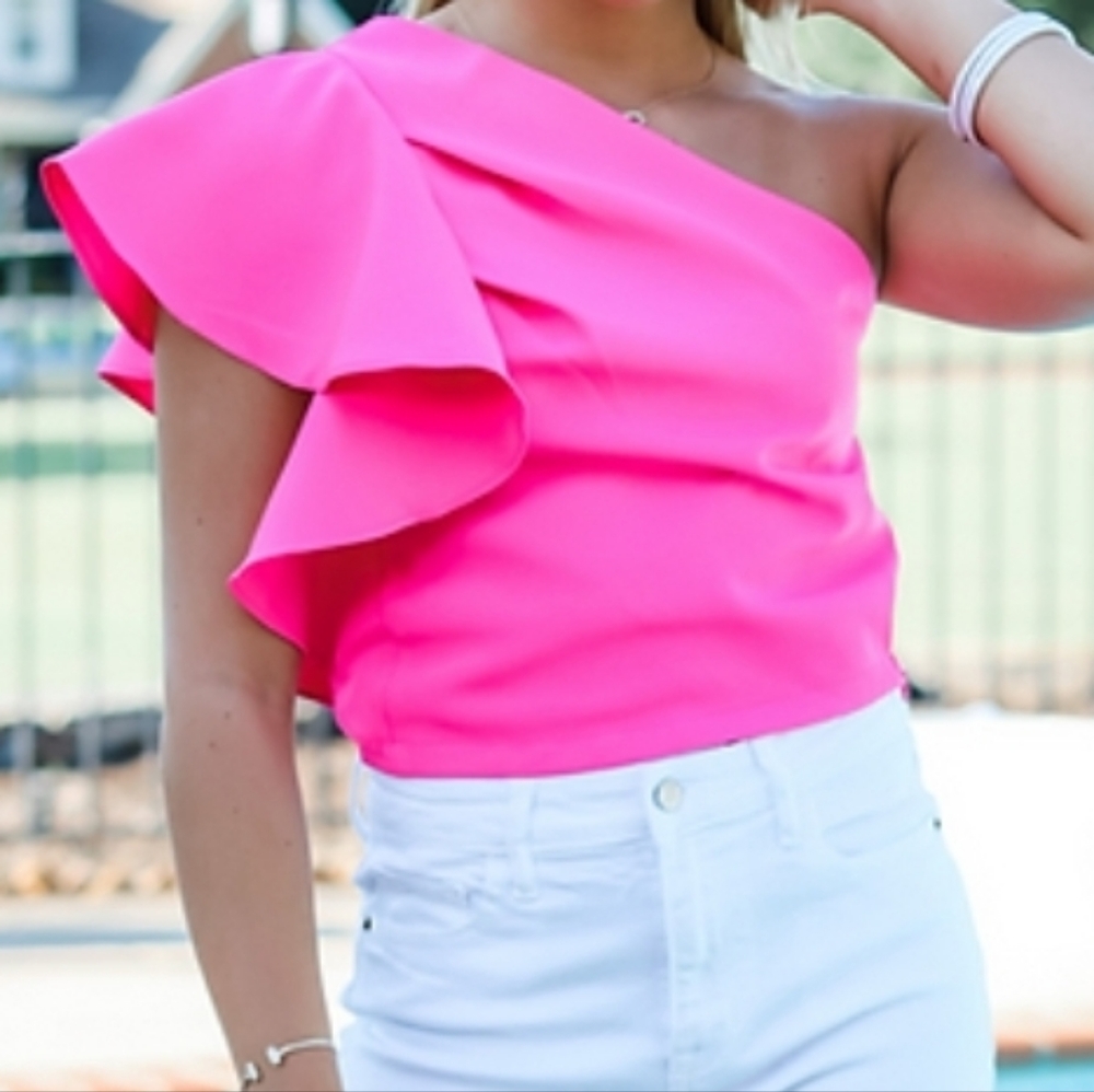 Linen Rose pink one-shoulder top size L